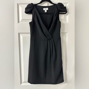 Ann Taylor Loft Women’s V-Neck Pleated Black Black Dress Size 0P